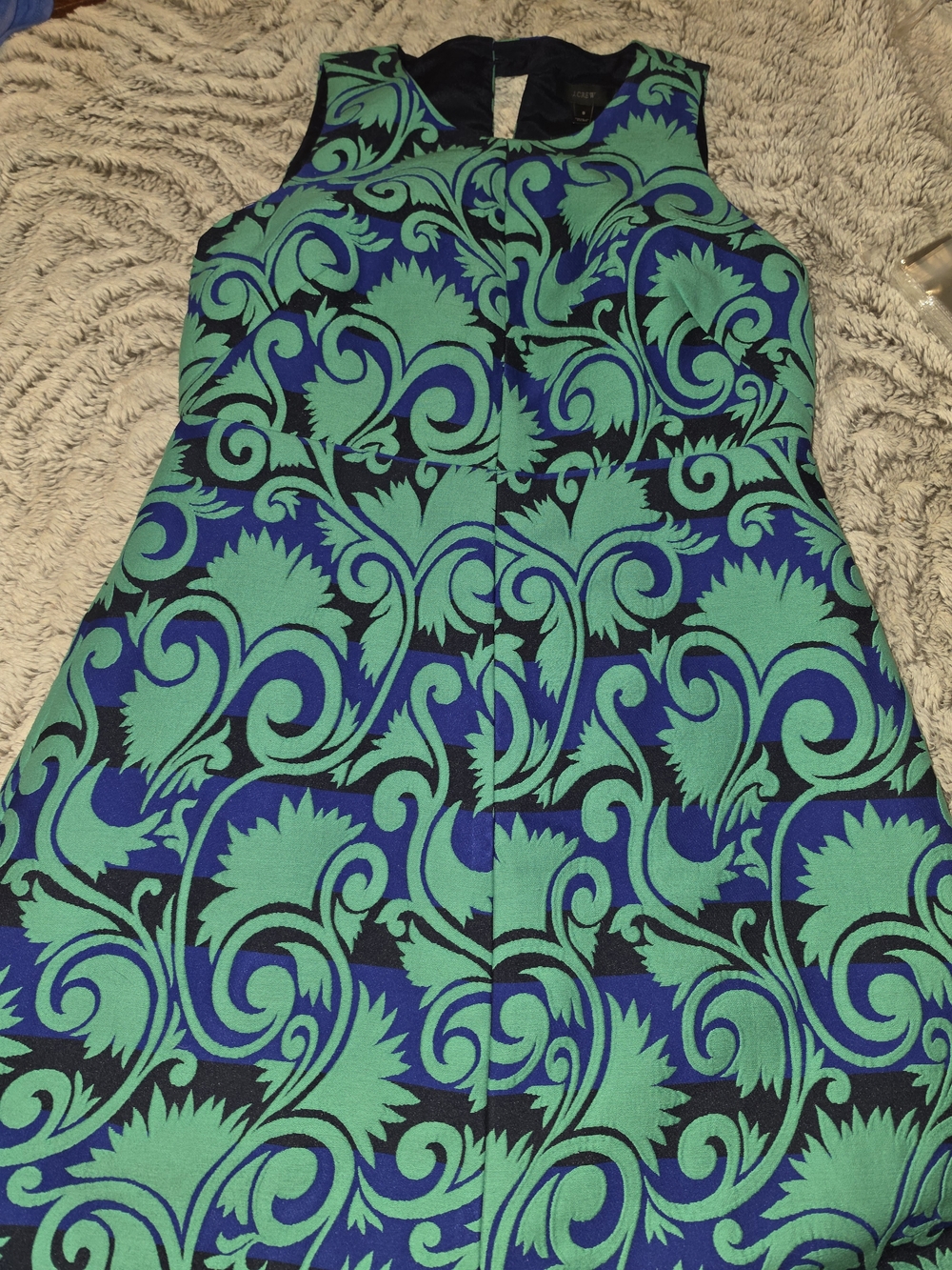J. Crew Green and Blue Scroll-Print Shift Dress